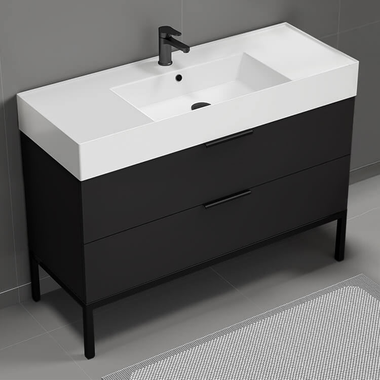 48" Bathroom Vanity, Free Standing, Matte Black