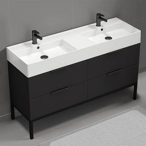 Double Sink Bathroom Vanity, 56", Black