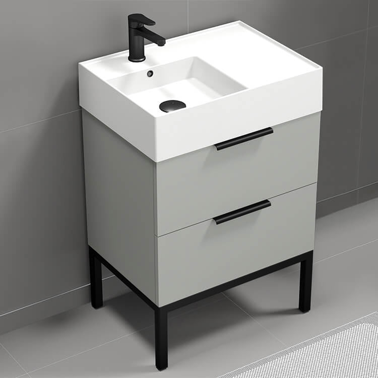 24" Bathroom Vanity, Modern, Floor Standing, Grey Mist