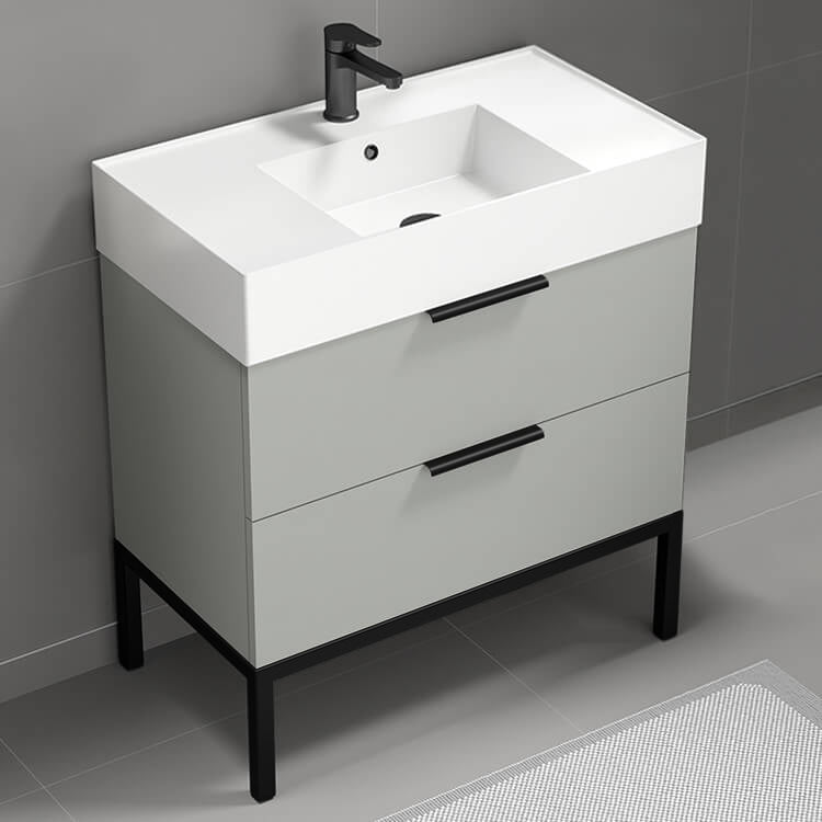 Free Standing Bathroom Vanity, Modern, 32", Grey Mist