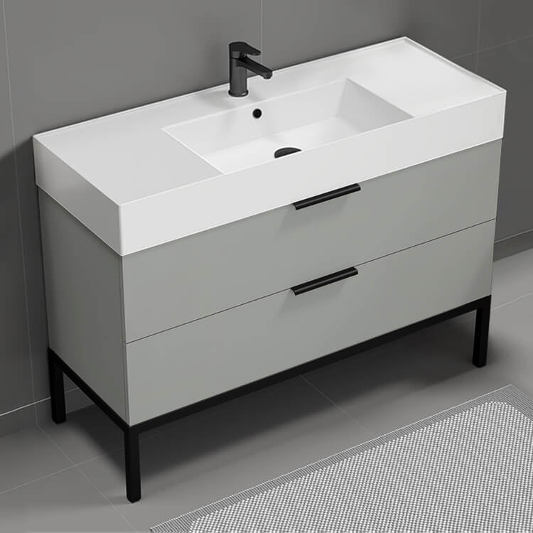 Modern Bathroom Vanity, Floor Standing, 48", Grey Mist