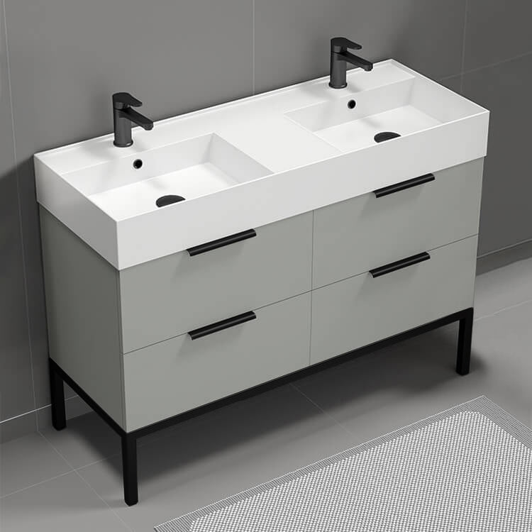 Double Sink Bathroom Vanity, 48", Grey Mist