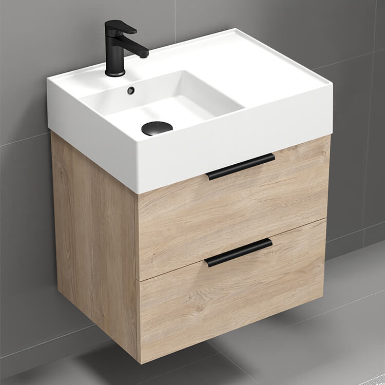 Bathroom Vanity, 24", Wall Mounted, Brown Oak