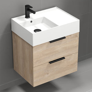 Bathroom Vanity, 24", Wall Mounted, Brown Oak