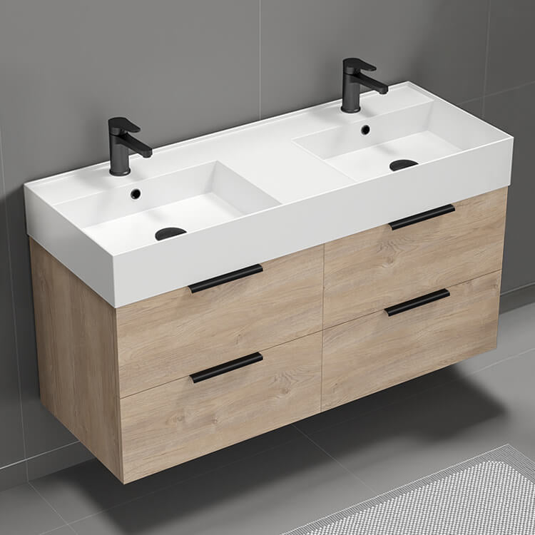 48" Bathroom Vanity, Double Sink, Brown Oak