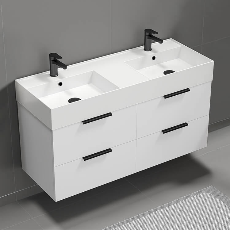 Bathroom Vanity, 48", Double Sink, Modern, Wall Mounted
