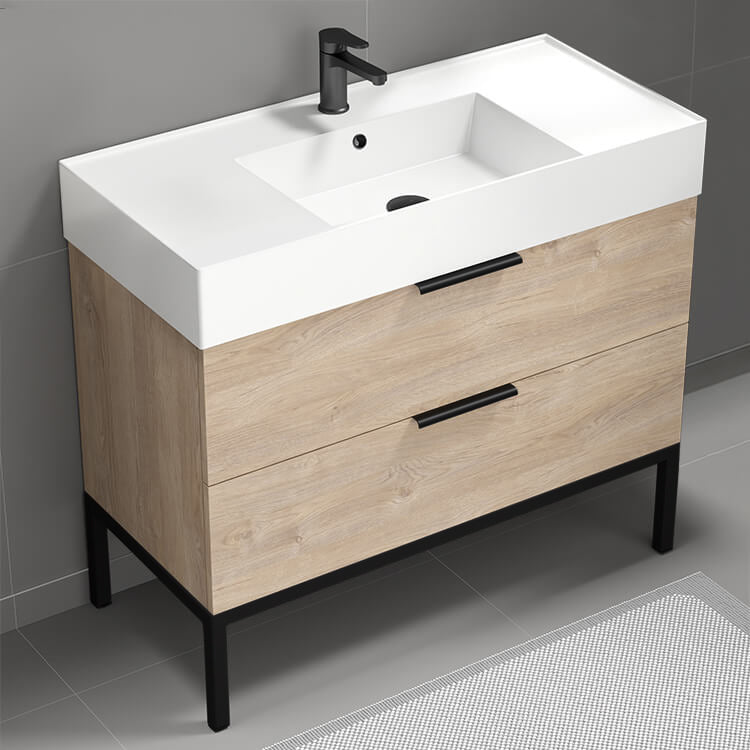 Free Standing Bathroom Vanity, Modern, 40", Brown Oak