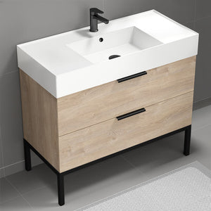 Free Standing Bathroom Vanity, Modern, 40", Brown Oak