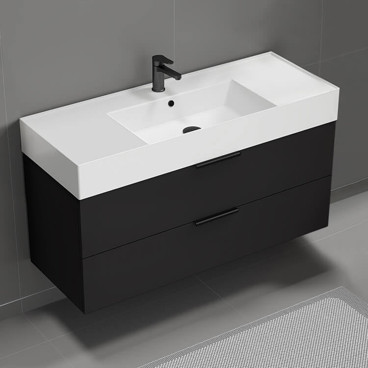 Floating Bathroom Vanity, 48", Black