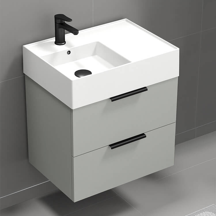 24" Bathroom Vanity, Modern, Wall Mount, Grey Mist