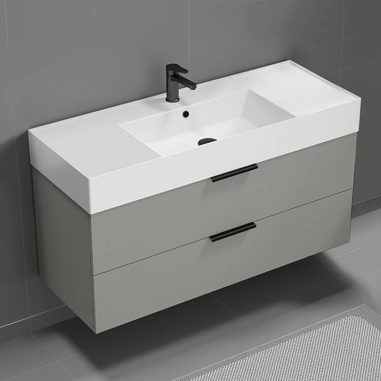 Modern Bathroom Vanity, Wall Mounted, 48", Grey Mist