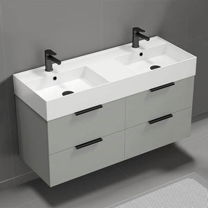 48" Bathroom Vanity, Double Sink, Floating, Modern, Grey Mist