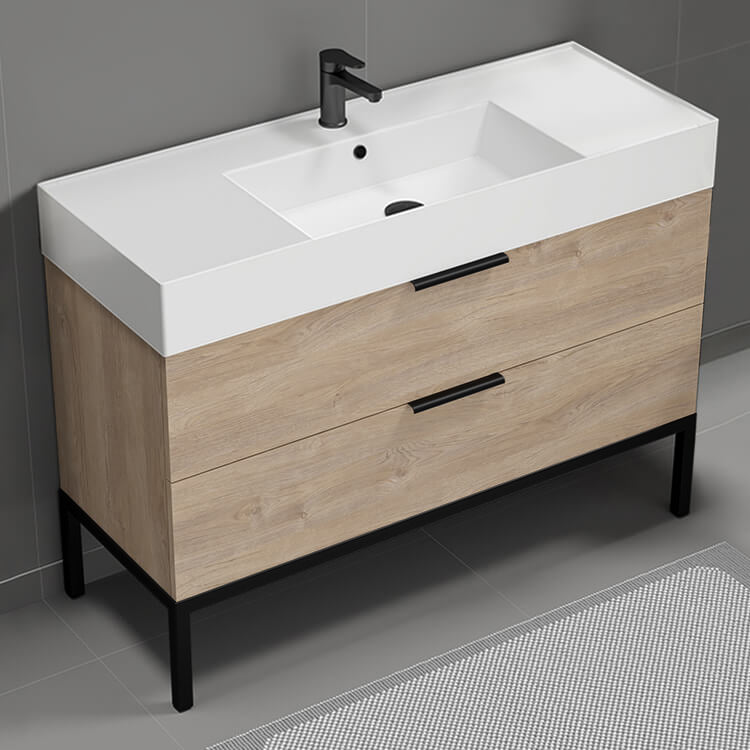 Modern Bathroom Vanity, Free Standing, 48", Brown Oak