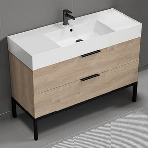 Modern Bathroom Vanity, Free Standing, 48", Brown Oak