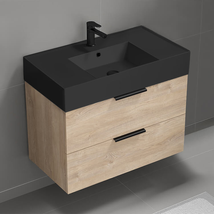 Bathroom Vanity, Wall Mounted, 32", Modern, Brown Oak
