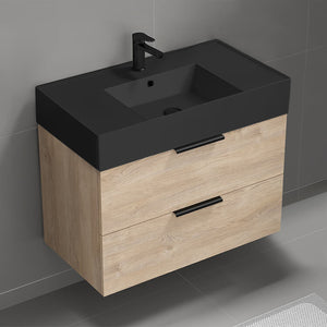 Bathroom Vanity, Wall Mounted, 32", Modern, Brown Oak