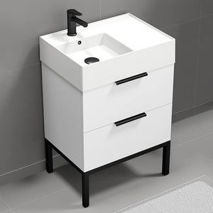 Small Bathroom Vanity, Floor Standing, 24", Glossy White