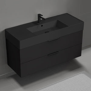 Modern Bathroom Vanity With Black Sink, Wall Mount, 48", Matte Black