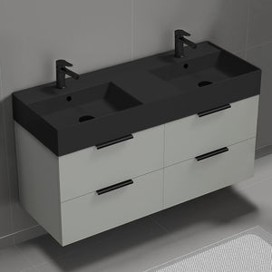 48" Bathroom Vanity With Black Sink, Double Sink, Floating, Modern, Grey Mist
