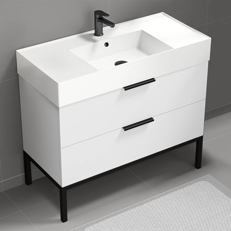 Modern Bathroom Vanity, 40", Free Standing, Glossy White