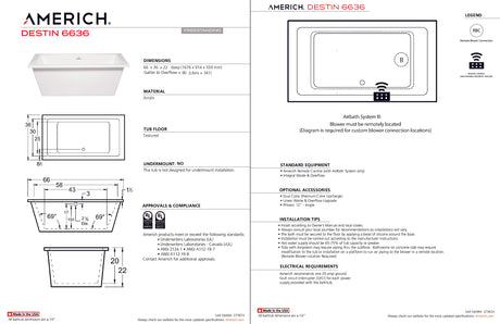 Americh DN6636T-WH Destin 6636 - Tub Only - White