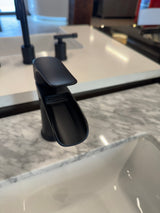 30" Metal Frame Vanity with Marble Fronts with Marble Top, China Sink, and Matte Black Waterfall Faucet