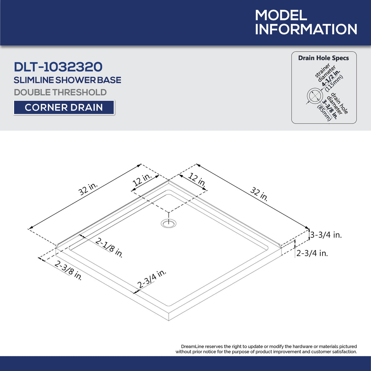 DreamLine Flex 32 in. D x 32 in. W x 76 3/4 in. H Semi-Frameless Shower Enclosure in Brushed Nickel with White Base and Wall Kit