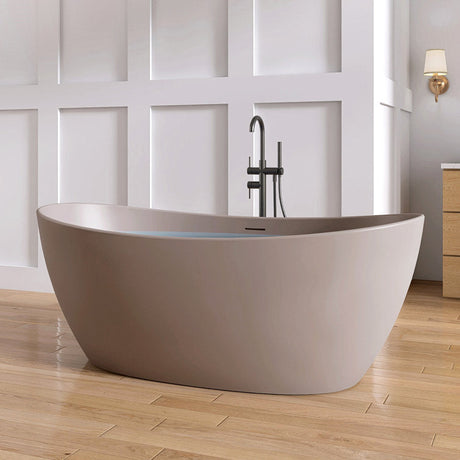 New England Home Goods Lhotse 65" Freestanding Tub in Milk Coffee - Stone Resin Solid Surface