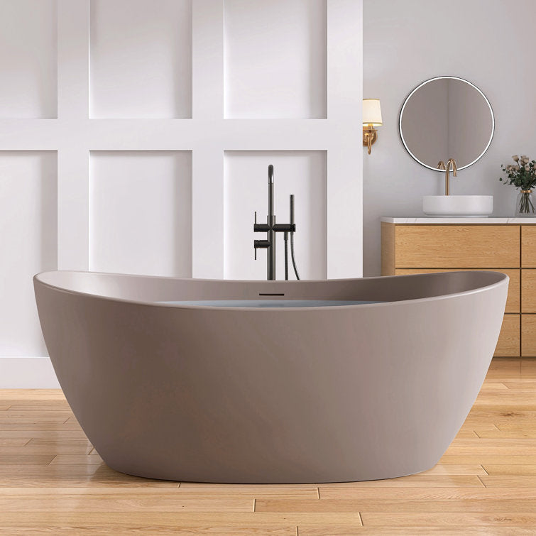 New England Home Goods Lhotse 65" Freestanding Tub in Milk Coffee - Stone Resin Solid Surface