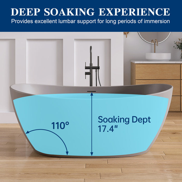 New England Home Goods Lhotse 65" Freestanding Tub in Milk Coffee - Stone Resin Solid Surface