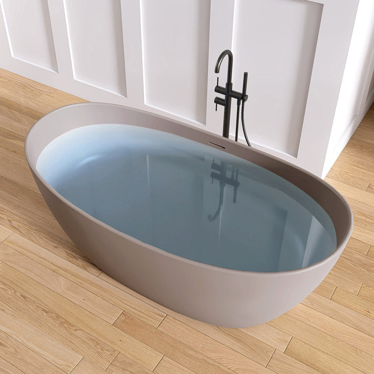 New England Home Goods Lhotse 65" Freestanding Tub in Milk Coffee - Stone Resin Solid Surface