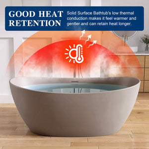 New England Home Goods Lhotse 65" Freestanding Tub in Milk Coffee - Stone Resin Solid Surface