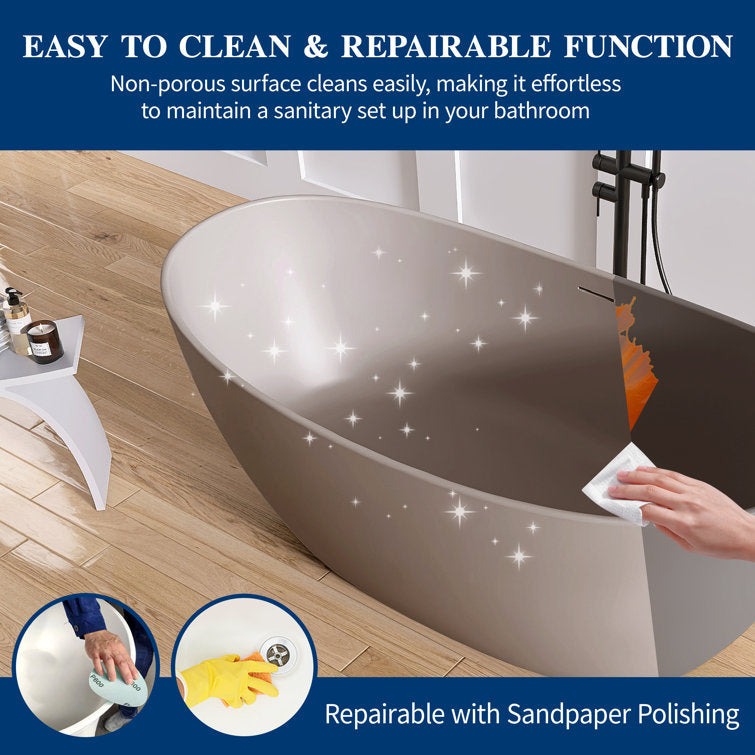 New England Home Goods Lhotse 65" Freestanding Tub in Milk Coffee - Stone Resin Solid Surface