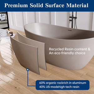 New England Home Goods Lhotse 65" Freestanding Tub in Milk Coffee - Stone Resin Solid Surface