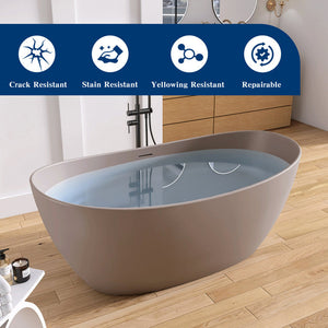 New England Home Goods Lhotse 65" Freestanding Tub in Milk Coffee - Stone Resin Solid Surface