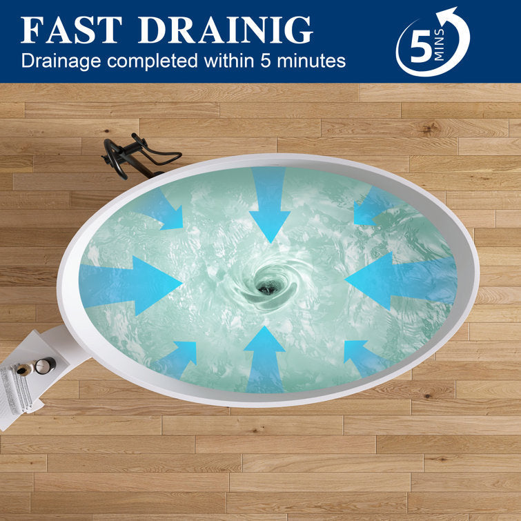 New England Home Goods Vinson 71" Freestanding Tub in White - Stone Resin Solid Surface