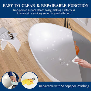 New England Home Goods Vinson 71" Freestanding Tub in White - Stone Resin Solid Surface