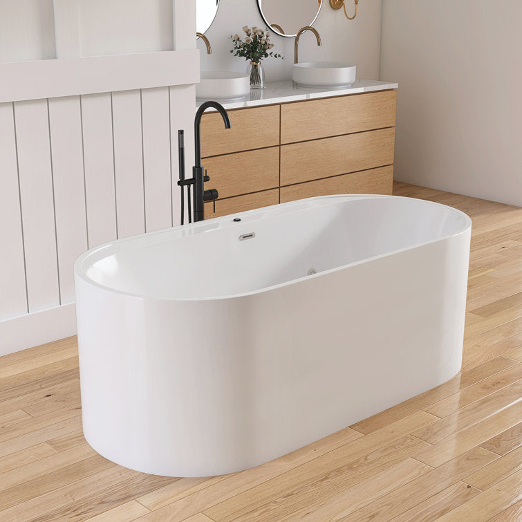 New England Home Goods Hanauma 67" Freestanding Tub in White - Stone Resin Solid Surface