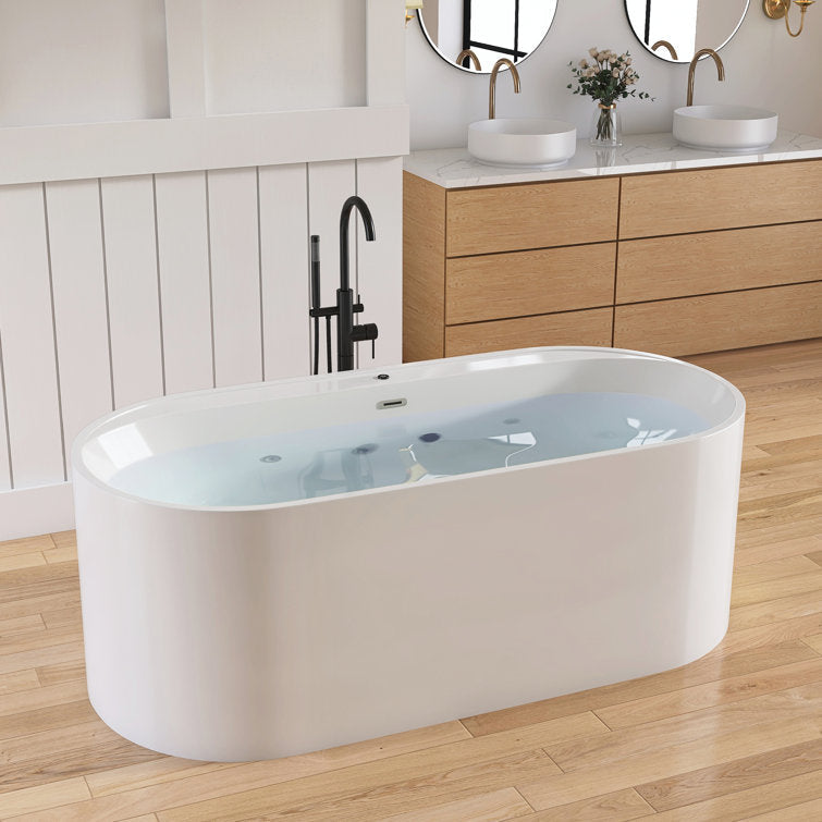 New England Home Goods Hanauma 67" Freestanding Tub in White - Stone Resin Solid Surface