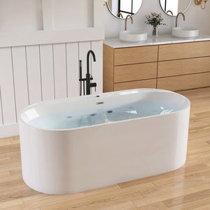 New England Home Goods Hanauma 67" Freestanding Tub in White - Stone Resin Solid Surface