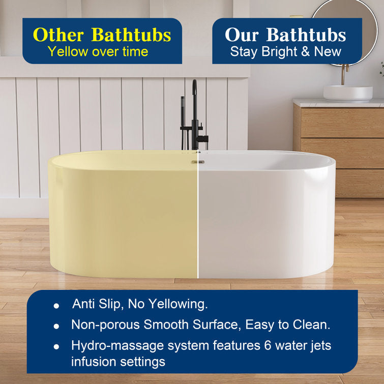 New England Home Goods Hanauma 67" Freestanding Tub in White - Stone Resin Solid Surface