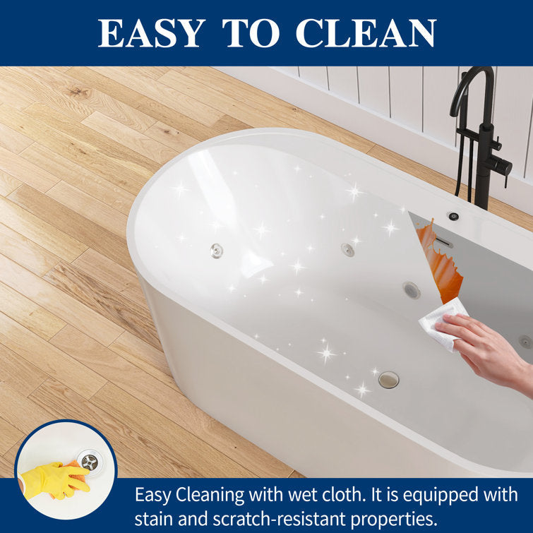 New England Home Goods Hanauma 67" Freestanding Tub in White - Stone Resin Solid Surface