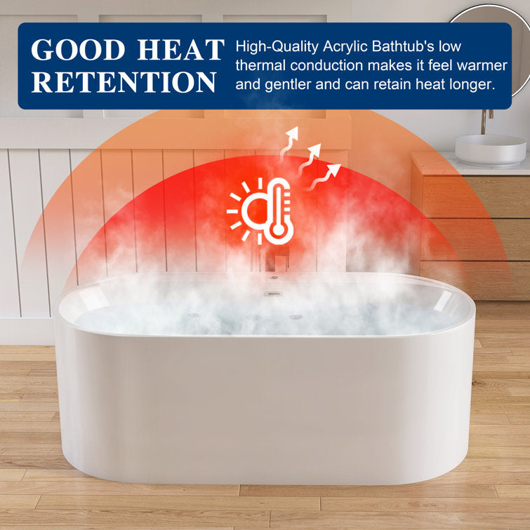 New England Home Goods Hanauma 67" Freestanding Tub in White - Stone Resin Solid Surface