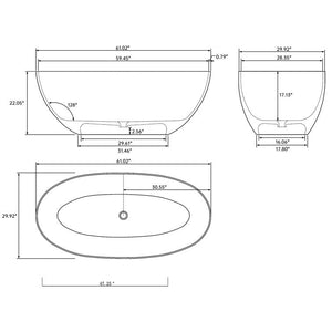 New England Home Goods Olympus 61" Freestanding Tub in White - Stone Resin Solid Surface