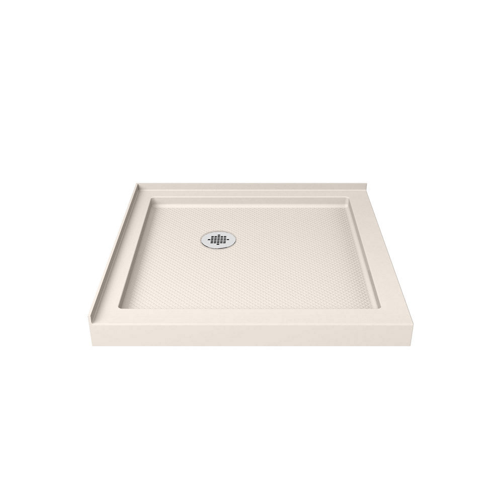 DreamLine SlimLine 36 in. D x 36 in. W x 2 3/4 in. H Corner Drain Double Threshold Shower Base in Biscuit