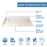 DreamLine SlimLine 36 in. D x 54 in. W x 2 3/4 in. H Left Drain Double Threshold Shower Base in Biscuit