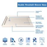 DreamLine SlimLine 36 in. D x 48 in. W x 2 3/4 in. H Left Drain Double Threshold Shower Base in Biscuit