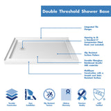 DreamLine Flex 36 in. D x 48 in. W x 74 3/4 in. H Semi-Frameless Shower Enclosure in Brushed Nickel with Left Drain White Base Kit
