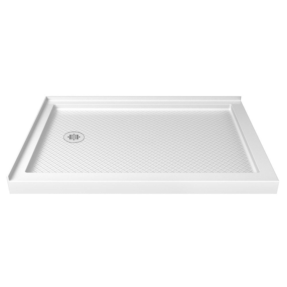 DreamLine SlimLine 34 in. D x 48 in. W x 2 3/4 in. H Left Drain Double Threshold Shower Base in White