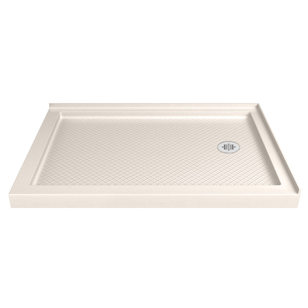 DreamLine Flex 36 in. D x 60 in. W x 74 3/4 in. H Semi-Frameless Pivot Shower Enclosure in Chrome and Right Drain Biscuit Base Kit